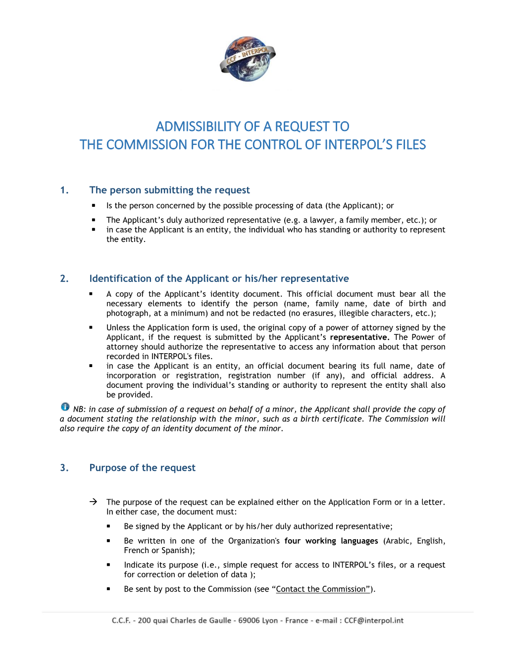 Admissibility of a Request to the Commission for the Control of Interpol’S Files