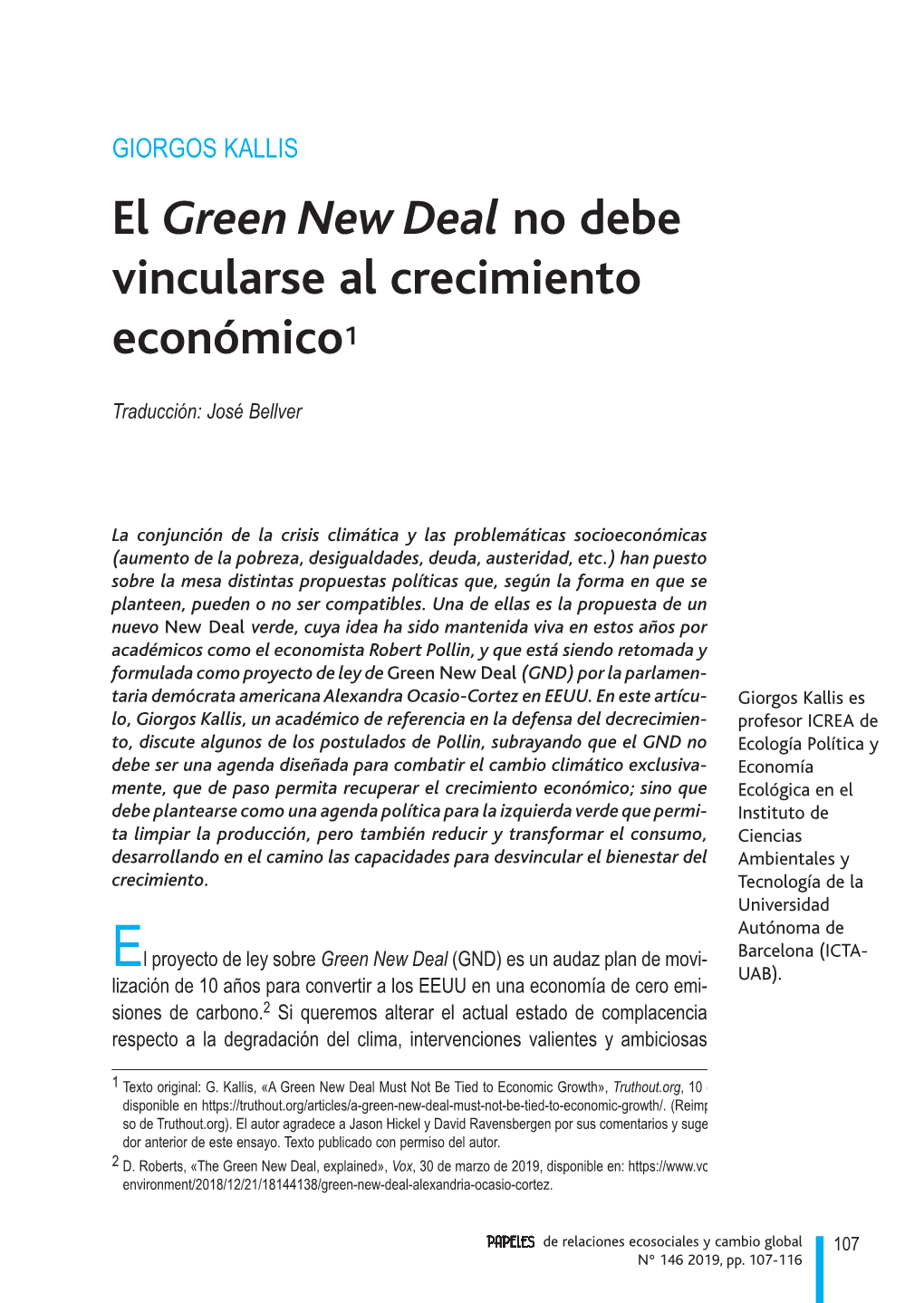El Green New Deal No Debe Vincularse Al Crecimiento Económico1