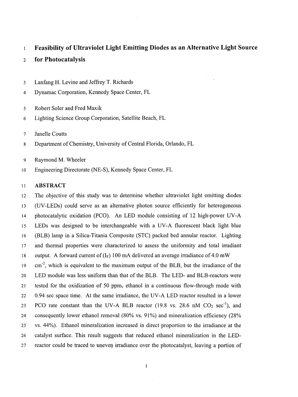 Feasibility of Ultraviolet Light Emitting Diodes As an Alternative Light Source