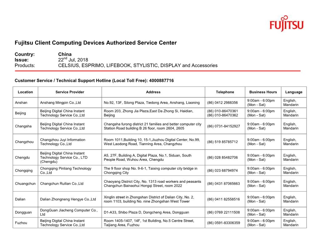 Fujitsu Client Computing Devices Authorized Service Center