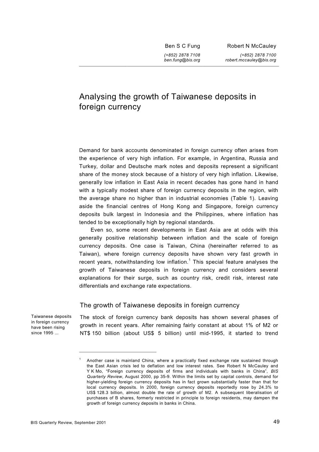 Analysing the Growth of Taiwanese Deposits in Foreign Currency