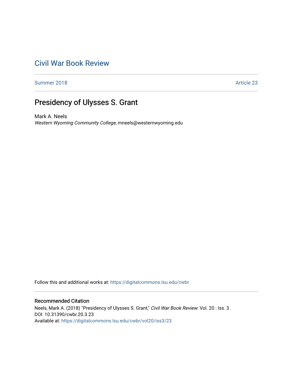 Civil War Book Review Presidency of Ulysses S. Grant