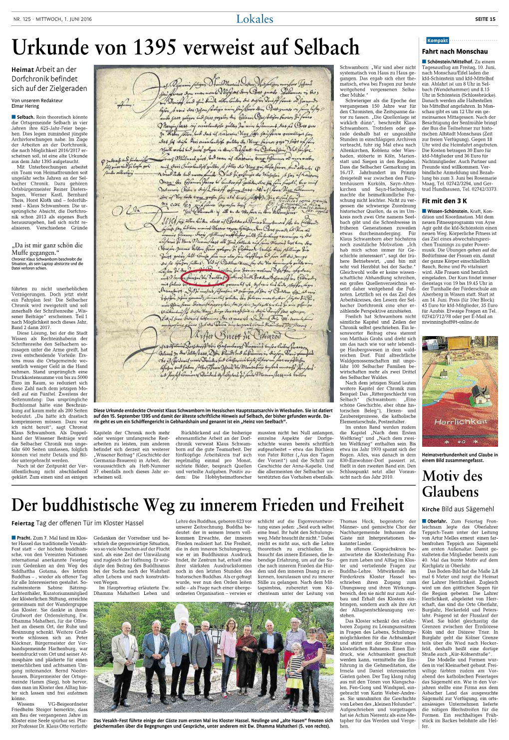 Urkunde Von 1395 Verweist Auf Selbach Fahrt Nach Monschau M Schönstein/Mittelhof