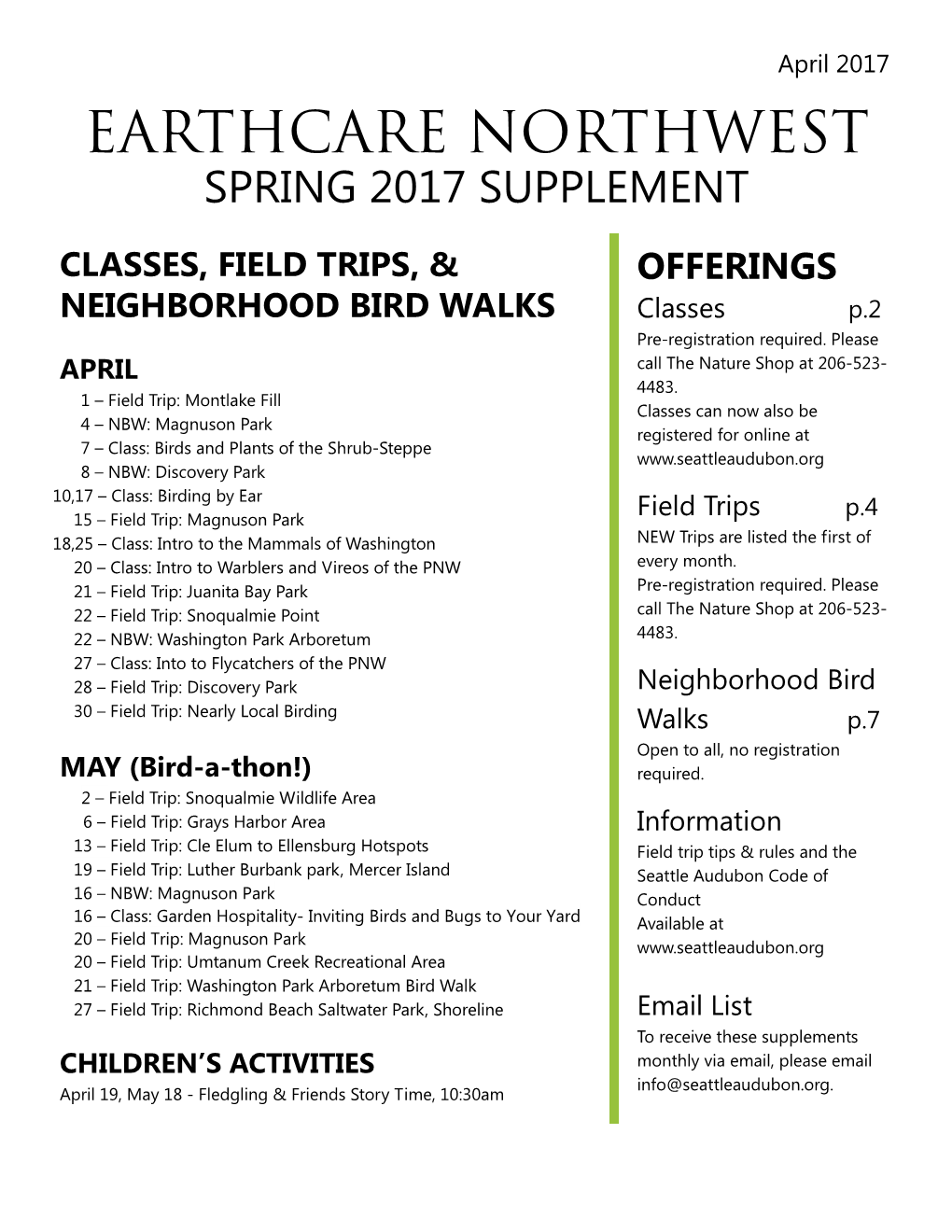 Earthcare Northwest Spring 2017 Supplement