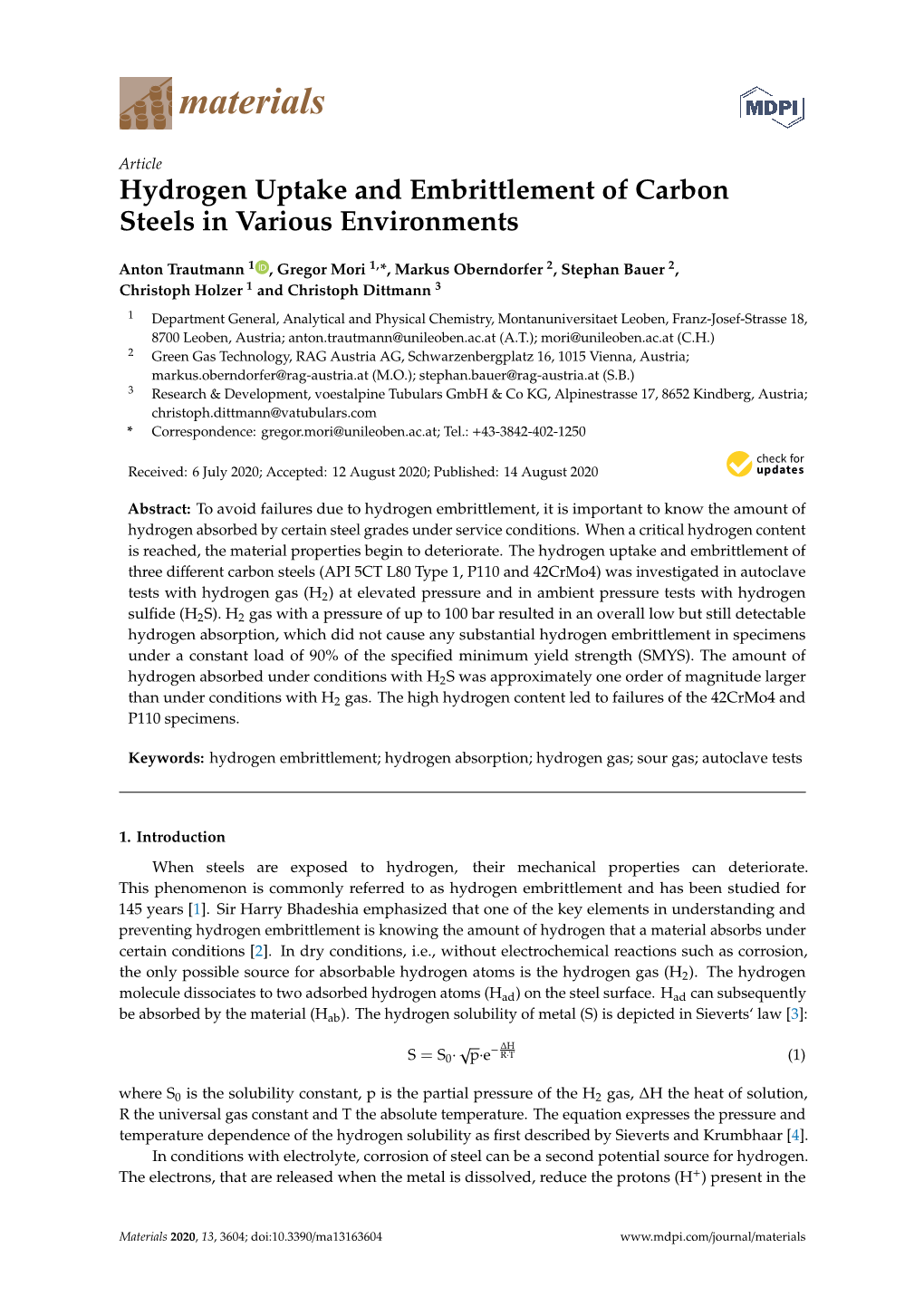 Hydrogen Uptake and Embrittlement of Carbon Steels in Various Environments