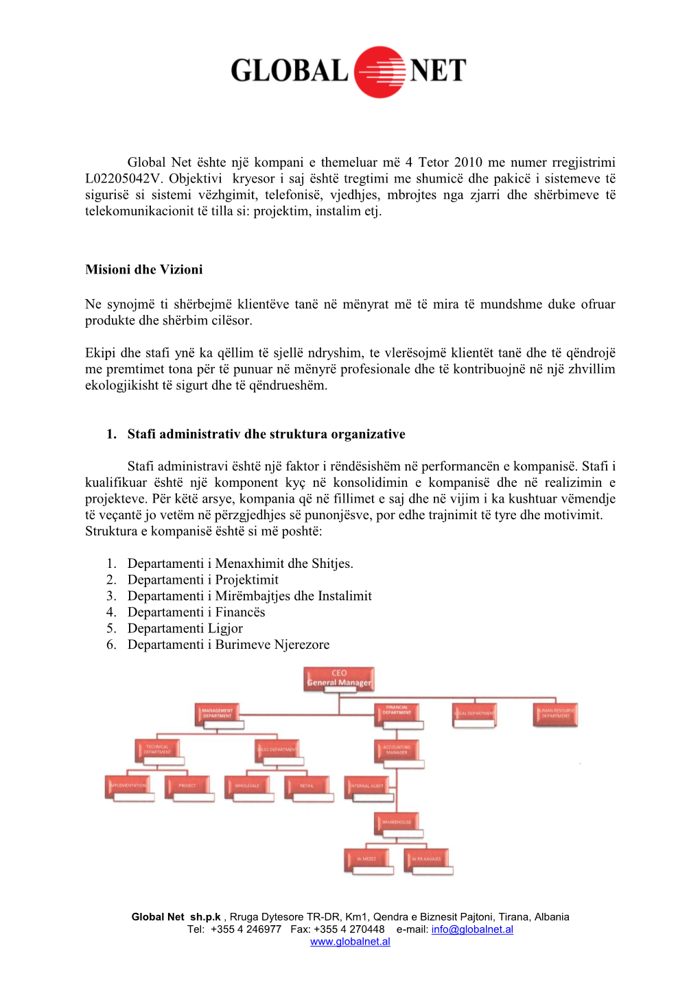 Global Net Ështe Një Kompani E Themeluar Më 4 Tetor 2010 Me Numer Rregjistrimi L02205042V