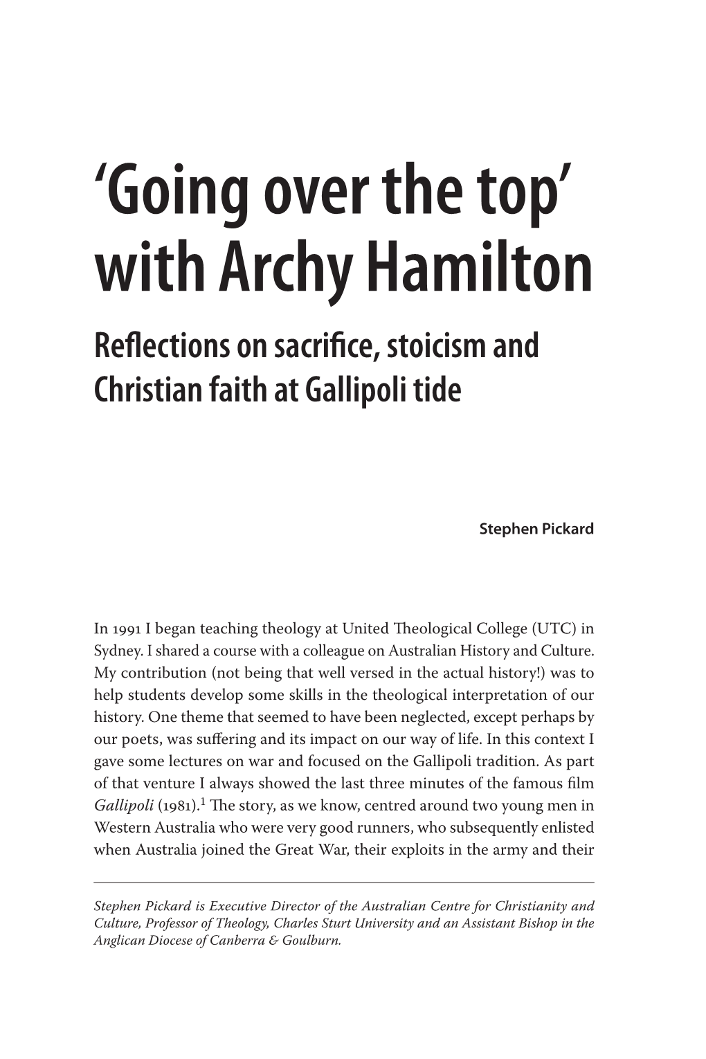 'Going Over the Top' with Archy Hamilton