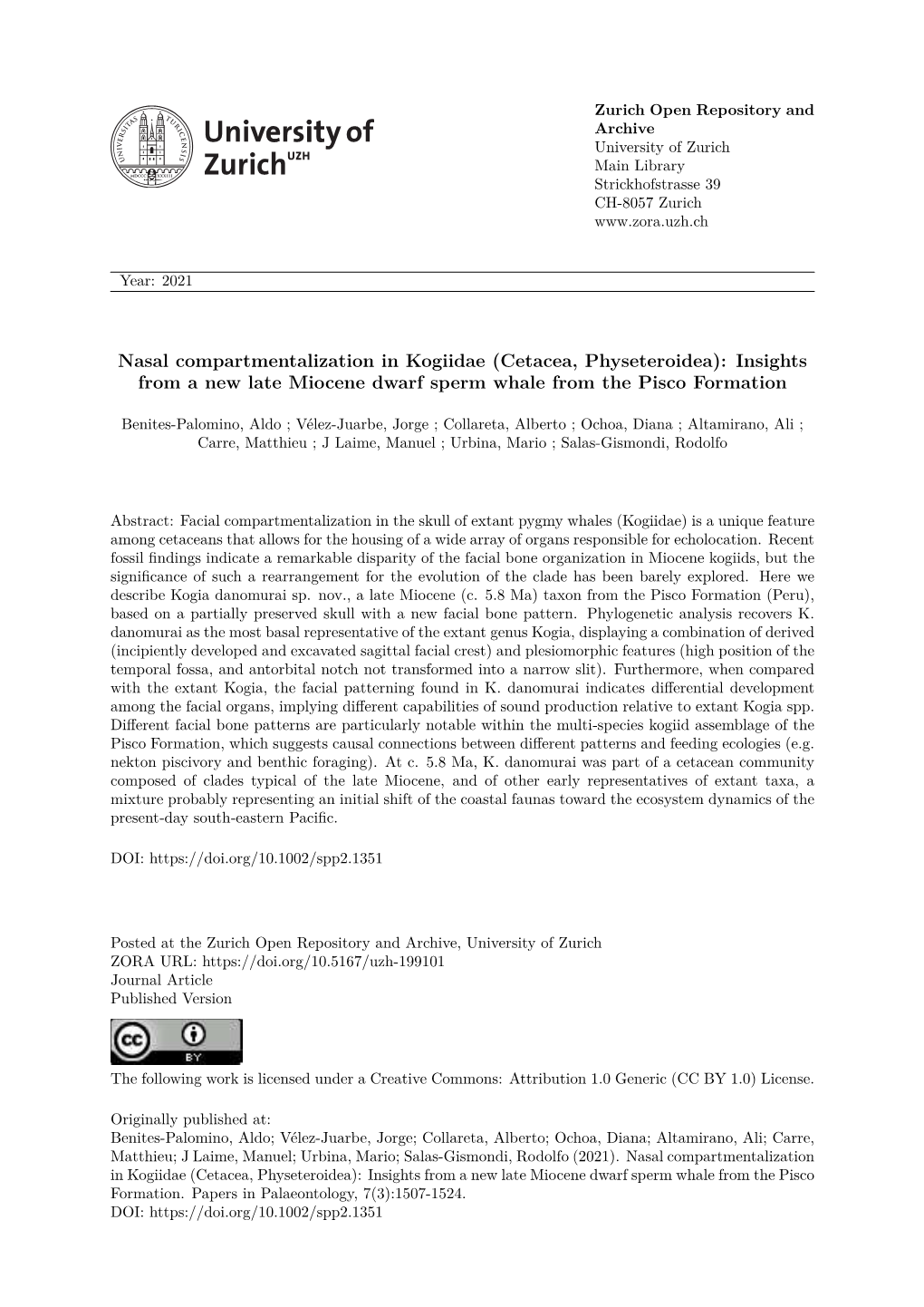 (Cetacea, Physeteroidea): Insights from a New Late Miocene Dwarf Sperm Whale from the Pisco Formation