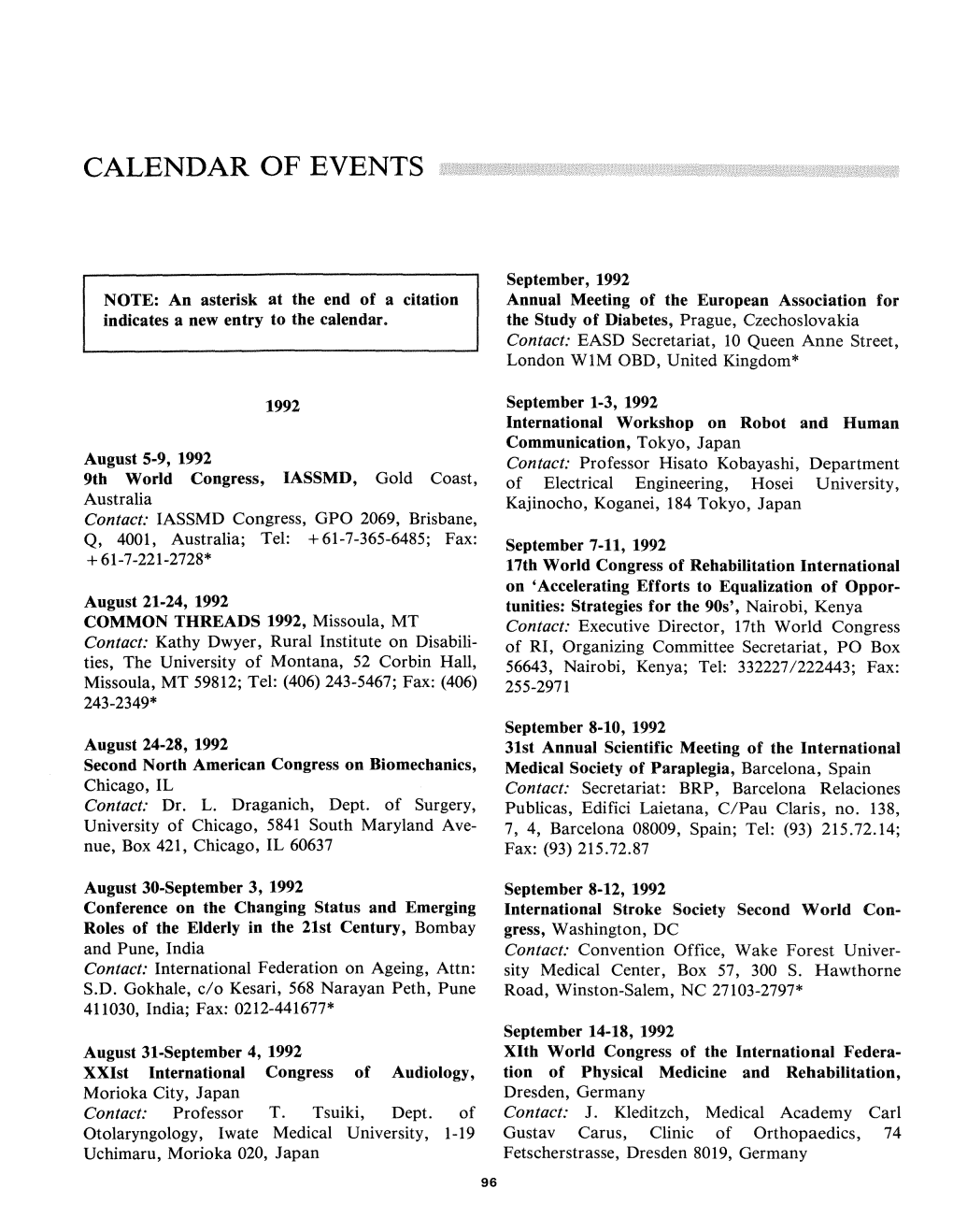 Calendar of Events