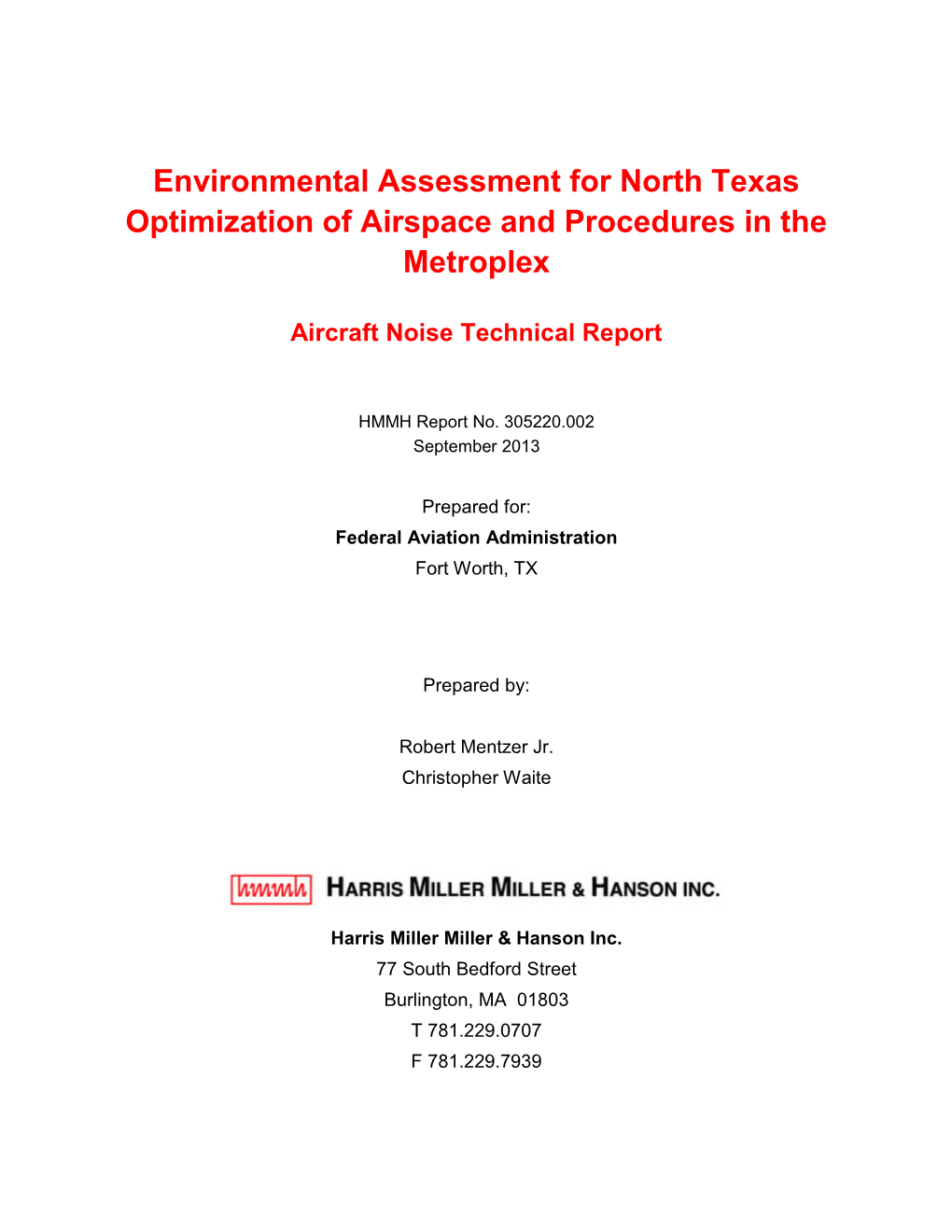 Environmental Assessment for North Texas Optimization of Airspace and Procedures in the Metroplex