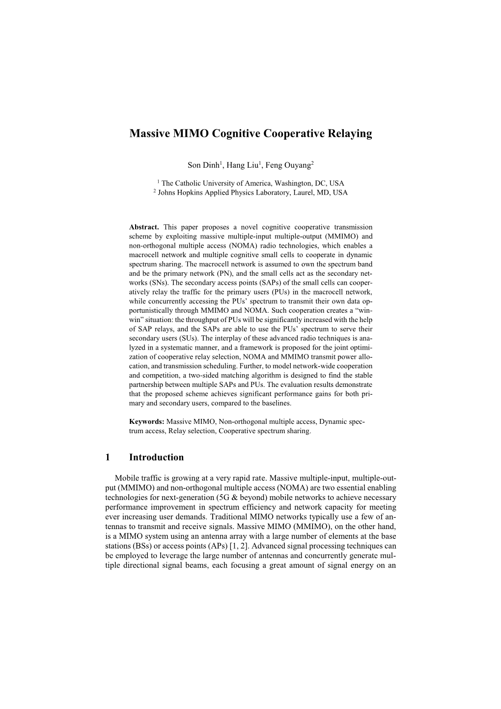 Massive MIMO Cognitive Cooperative Relaying