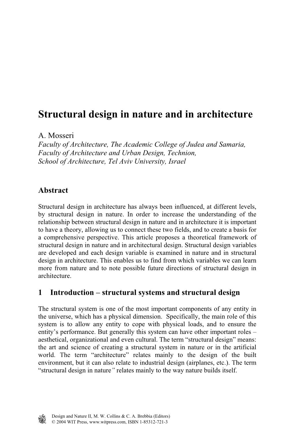 Structural Design in Nature and in Architecture