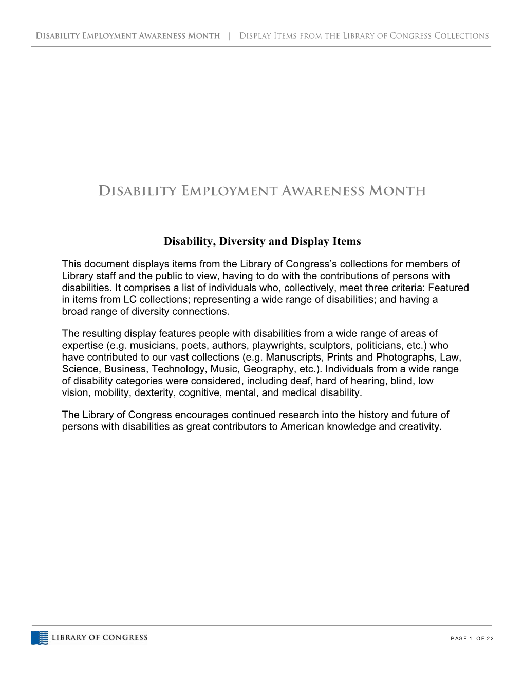 Disability, Diversity and Display Items