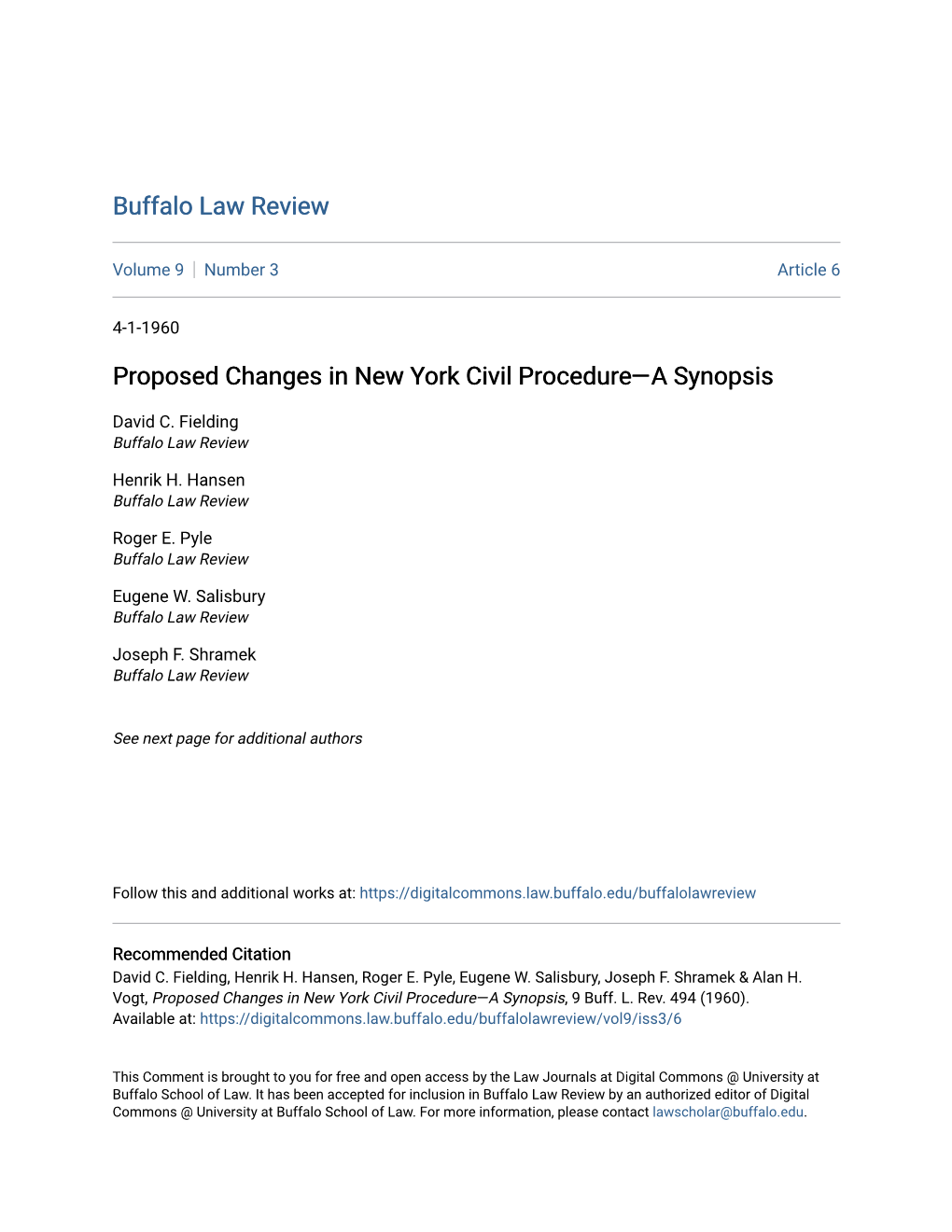 Proposed Changes in New York Civil Procedure—A Synopsis