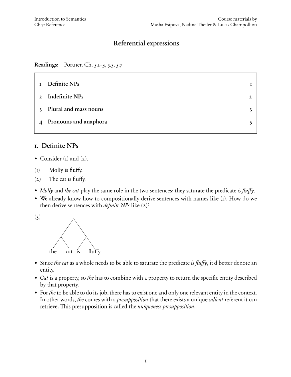 Referential Expressions 1. Definite