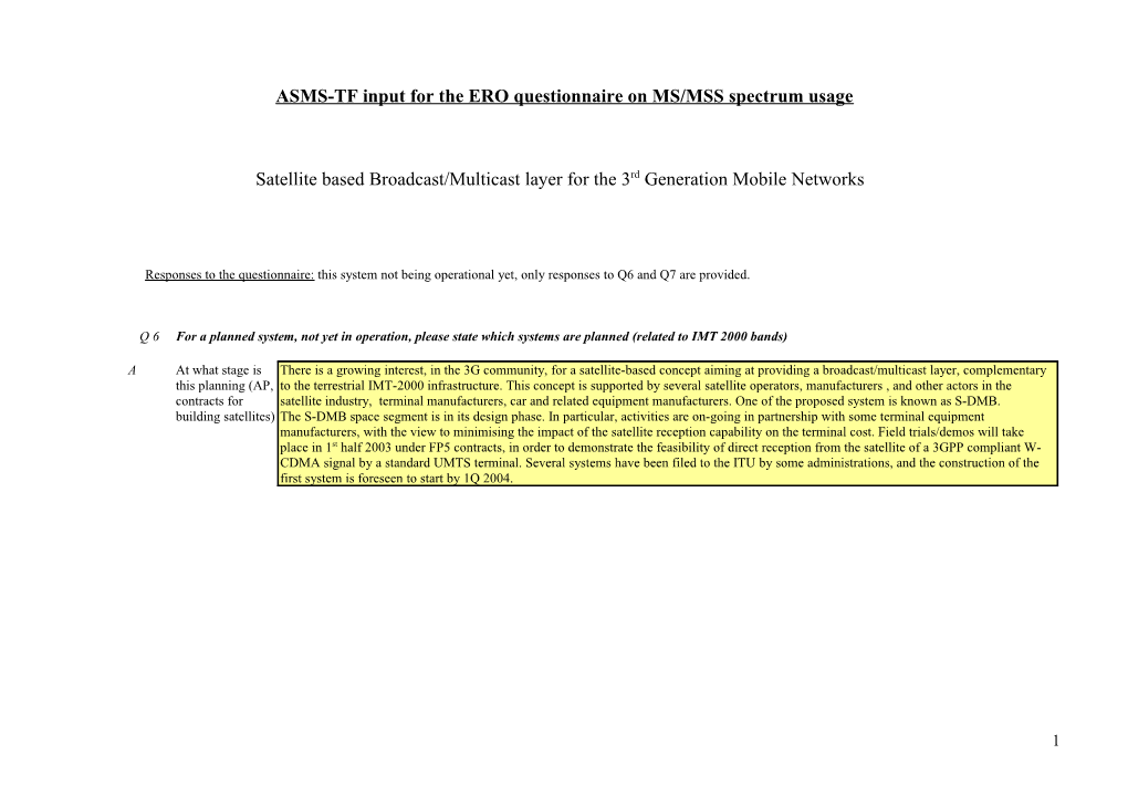 ASMS-TF Input for the ERO Questionnaire on MS/MSS Spectrum Usage