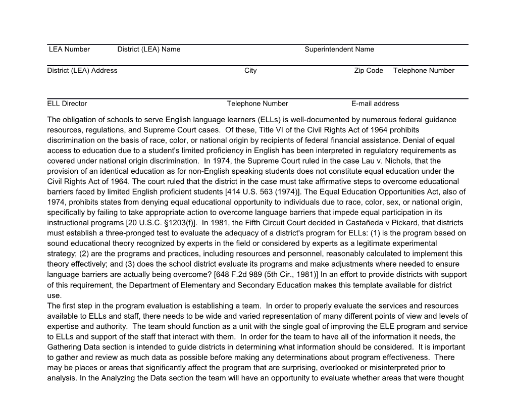 District ELE Program Evaluation