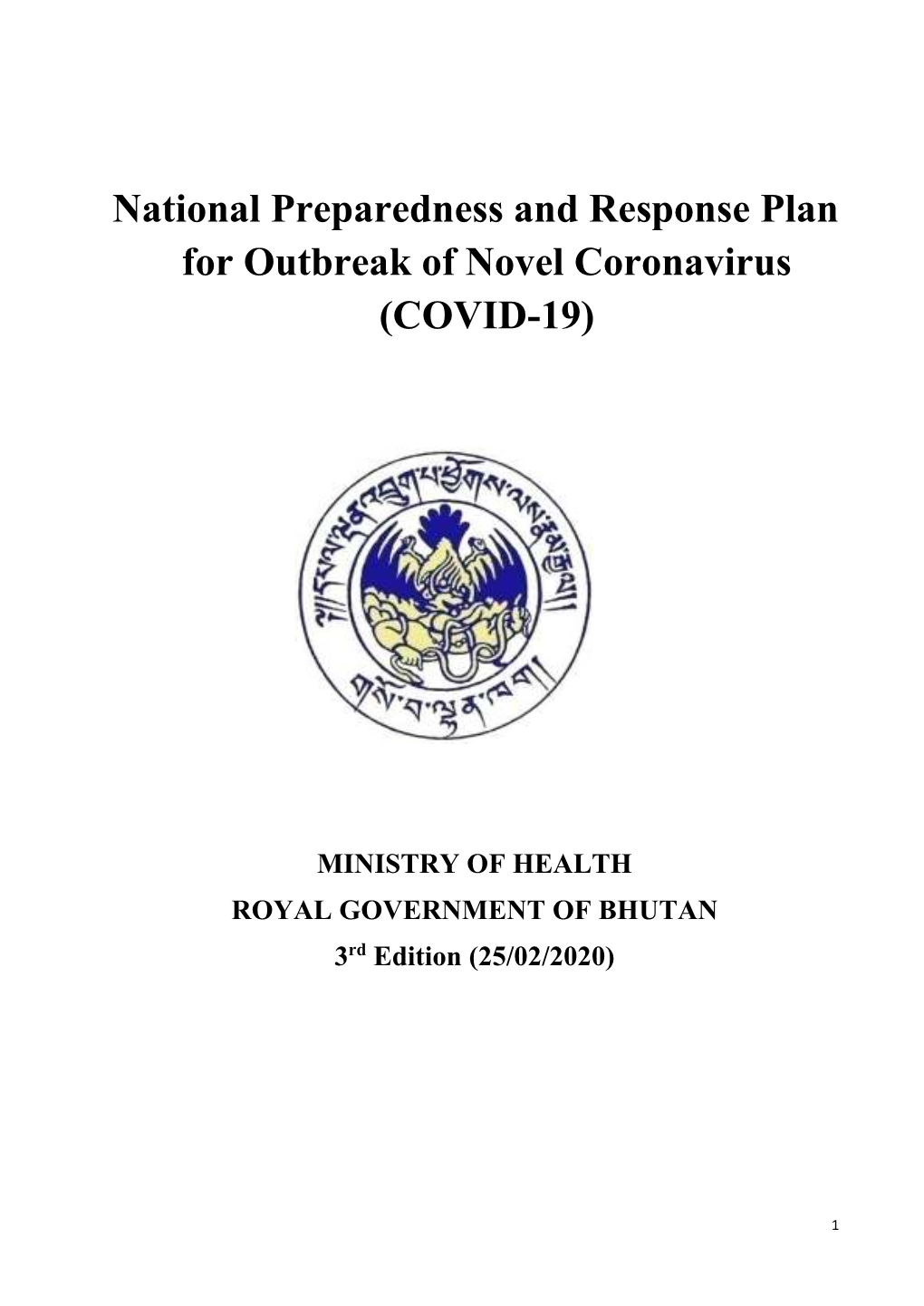 National Preparedness and Response Plan for Outbreak of Novel Coronavirus (COVID-19)
