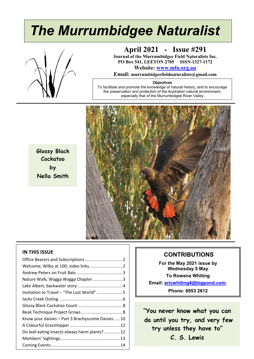 April 2021 - Issue #291 Journal of the Murrumbidgee Field Naturalists Inc