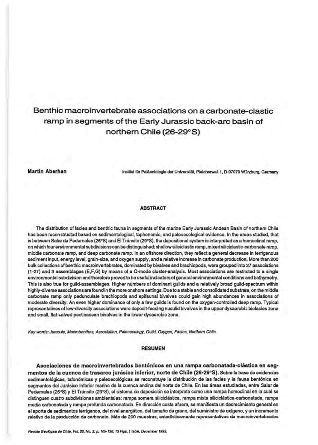 Benthic Macroinvertebrate Associations on a Carbonate-Clastic Ramp in Segments of the Eany Jurassic Back-Arc Basin of Northem Chile (26-290 S)