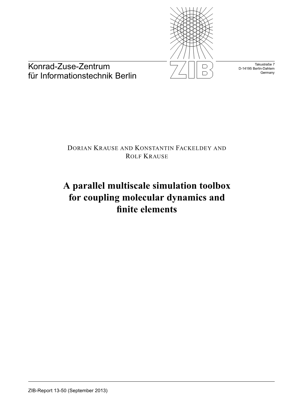 A Parallel Multiscale Simulation Toolbox for Coupling Molecular Dynamics and ﬁnite Elements