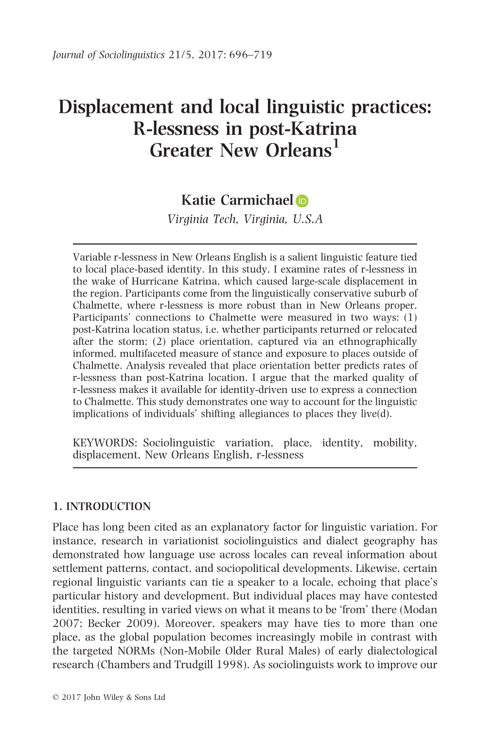 R‐Lessness in Post‐Katrina Greater New Orleans
