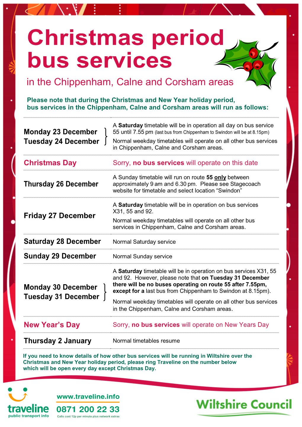 Christmas Period Bus Services