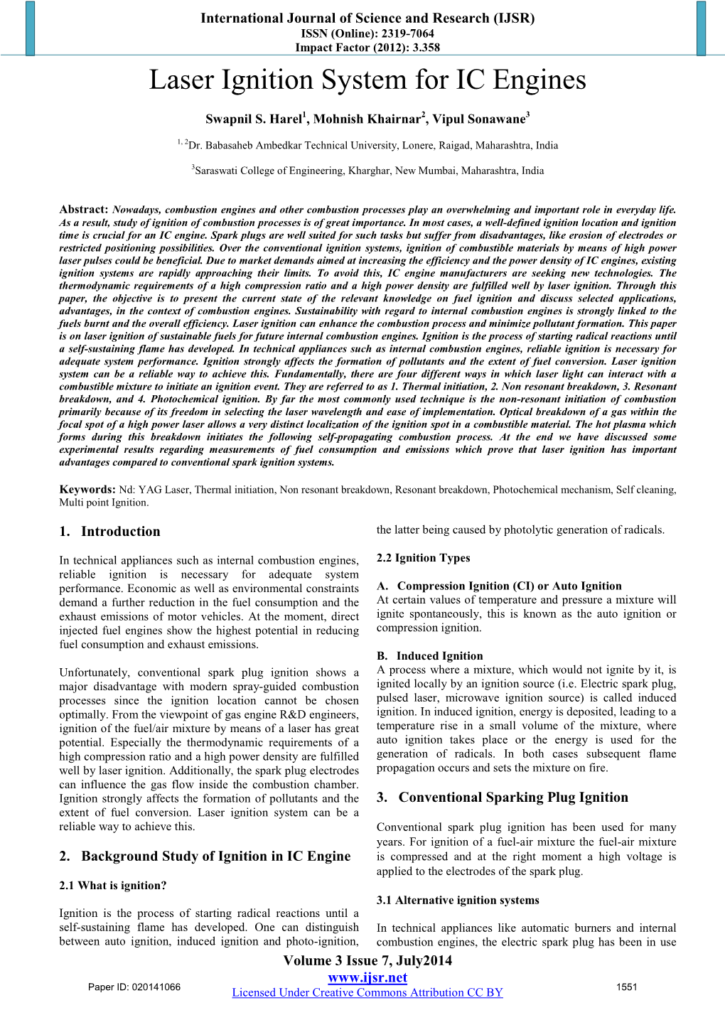 Laser Ignition System for IC Engines