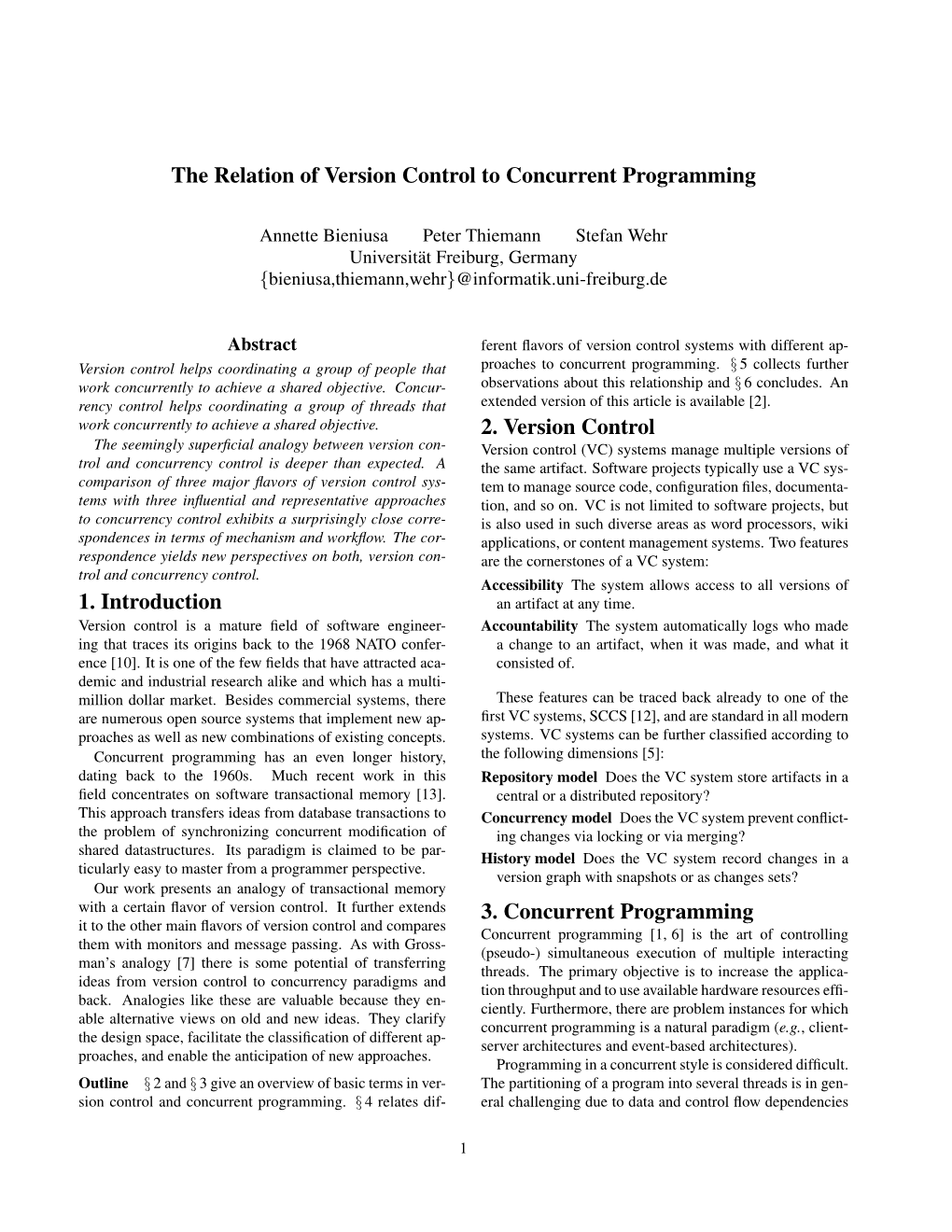 The Relation of Version Control to Concurrent Programming 1