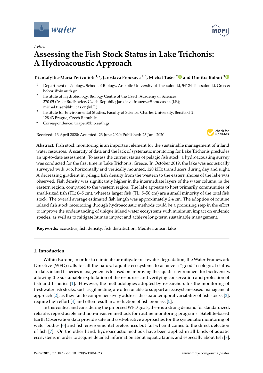 Assessing the Fish Stock Status in Lake Trichonis: a Hydroacoustic Approach