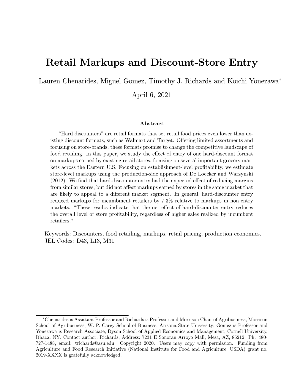 Retail Markups and Discount Store Entry