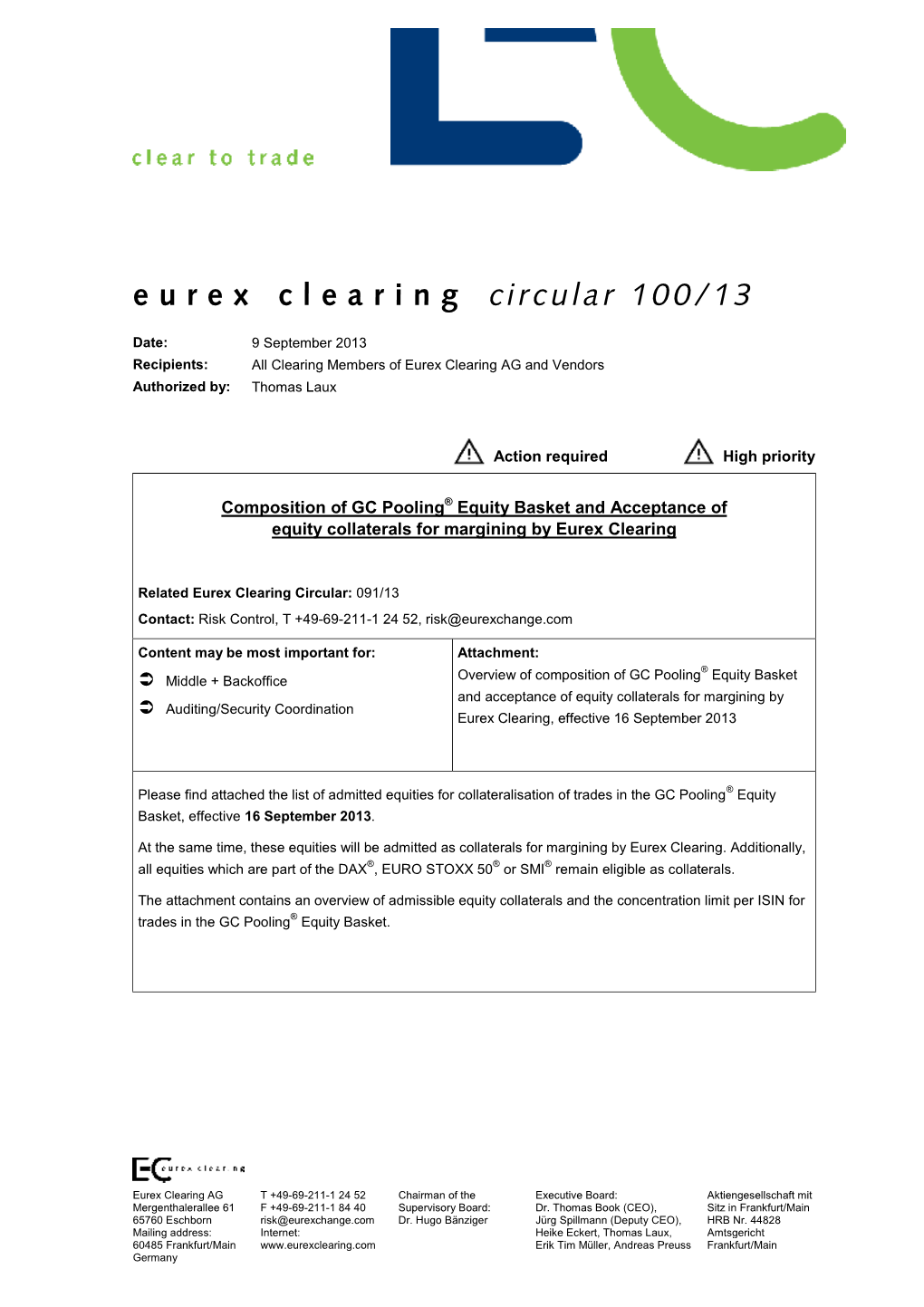 Eurex Clearing Circular 100/13