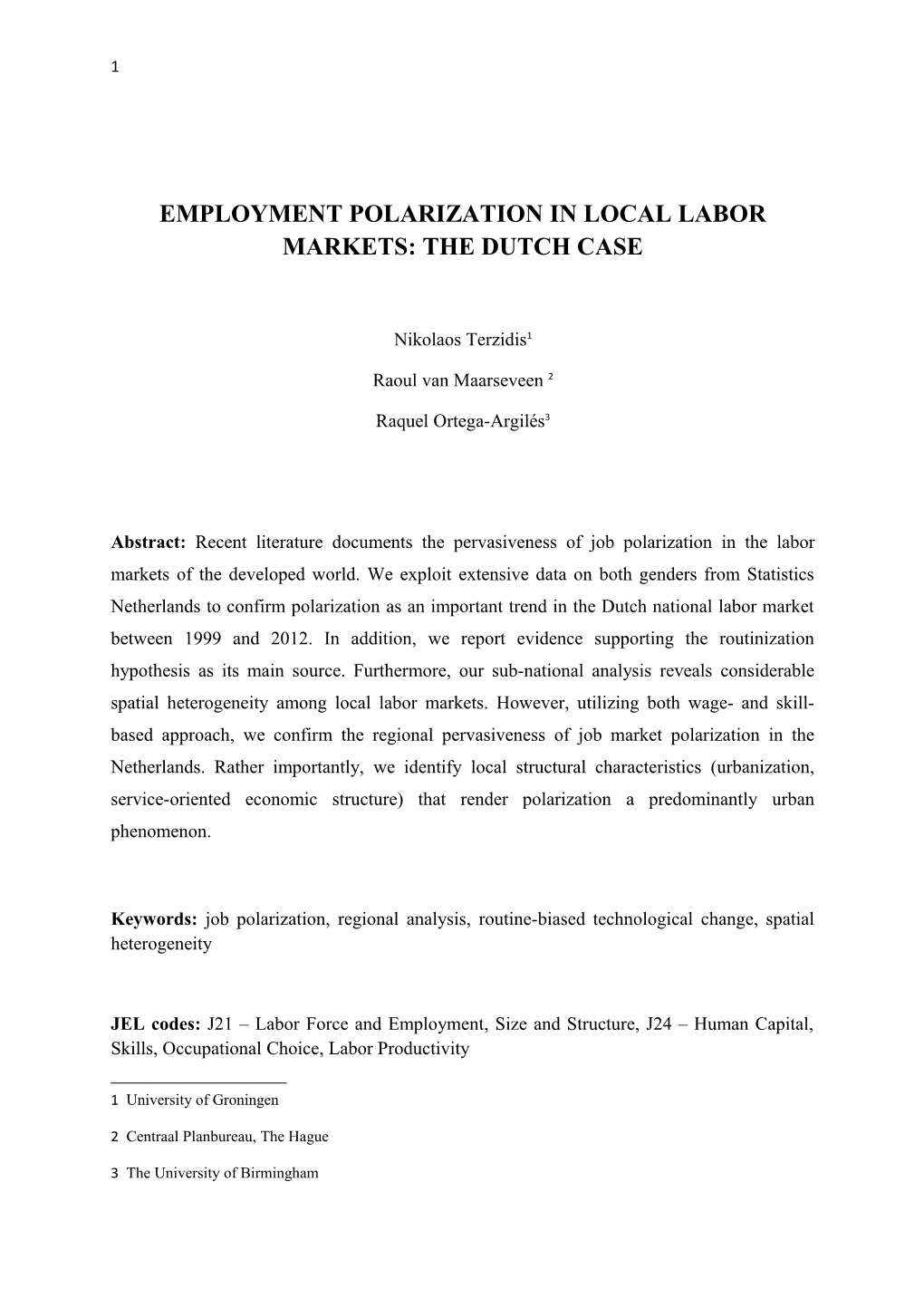 Employment Polarization in Local Labor Markets: the Dutch Case