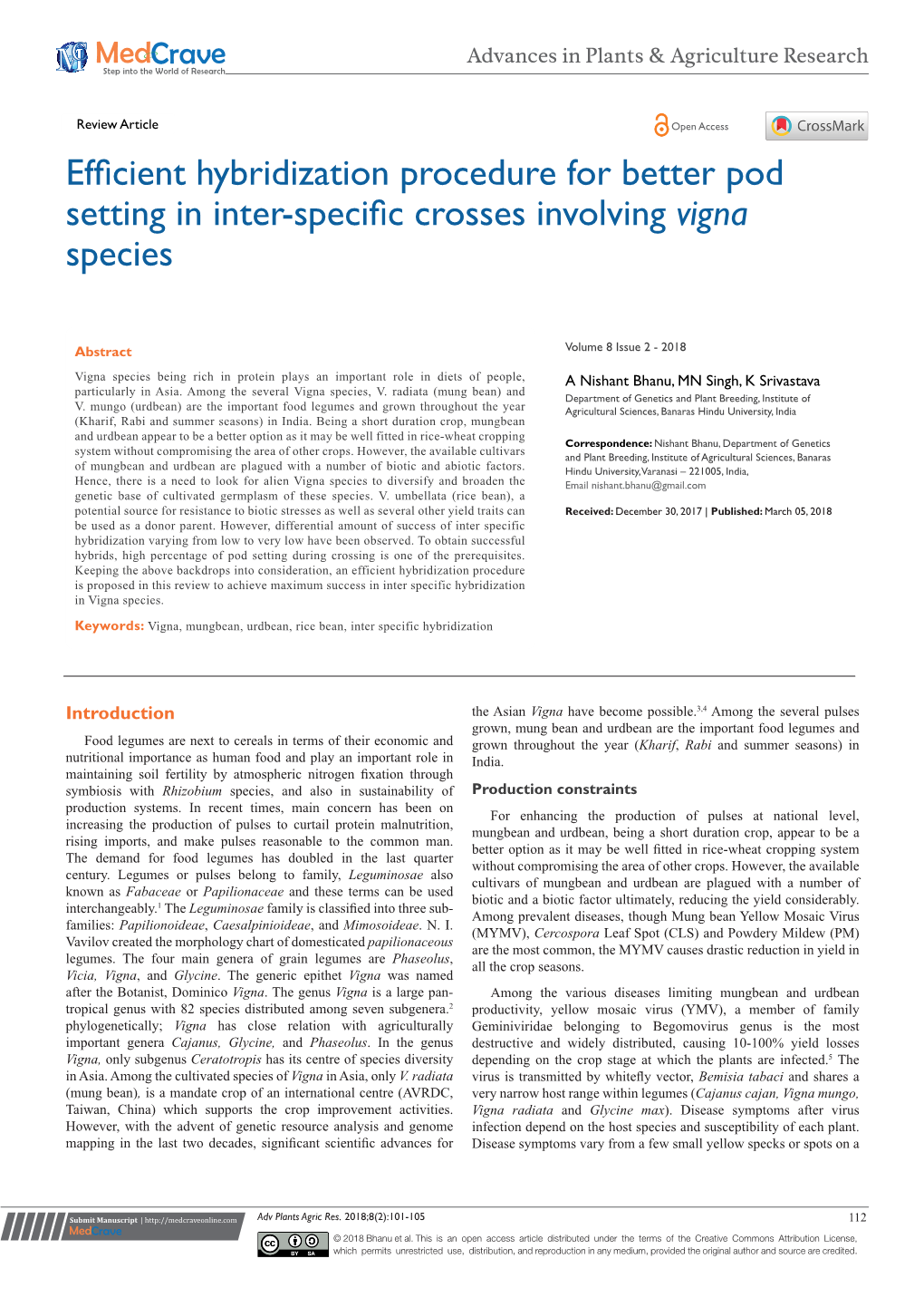 Efficient Hybridization Procedure for Better Pod Setting in Inter-Specific Crosses Involvingvigna Species