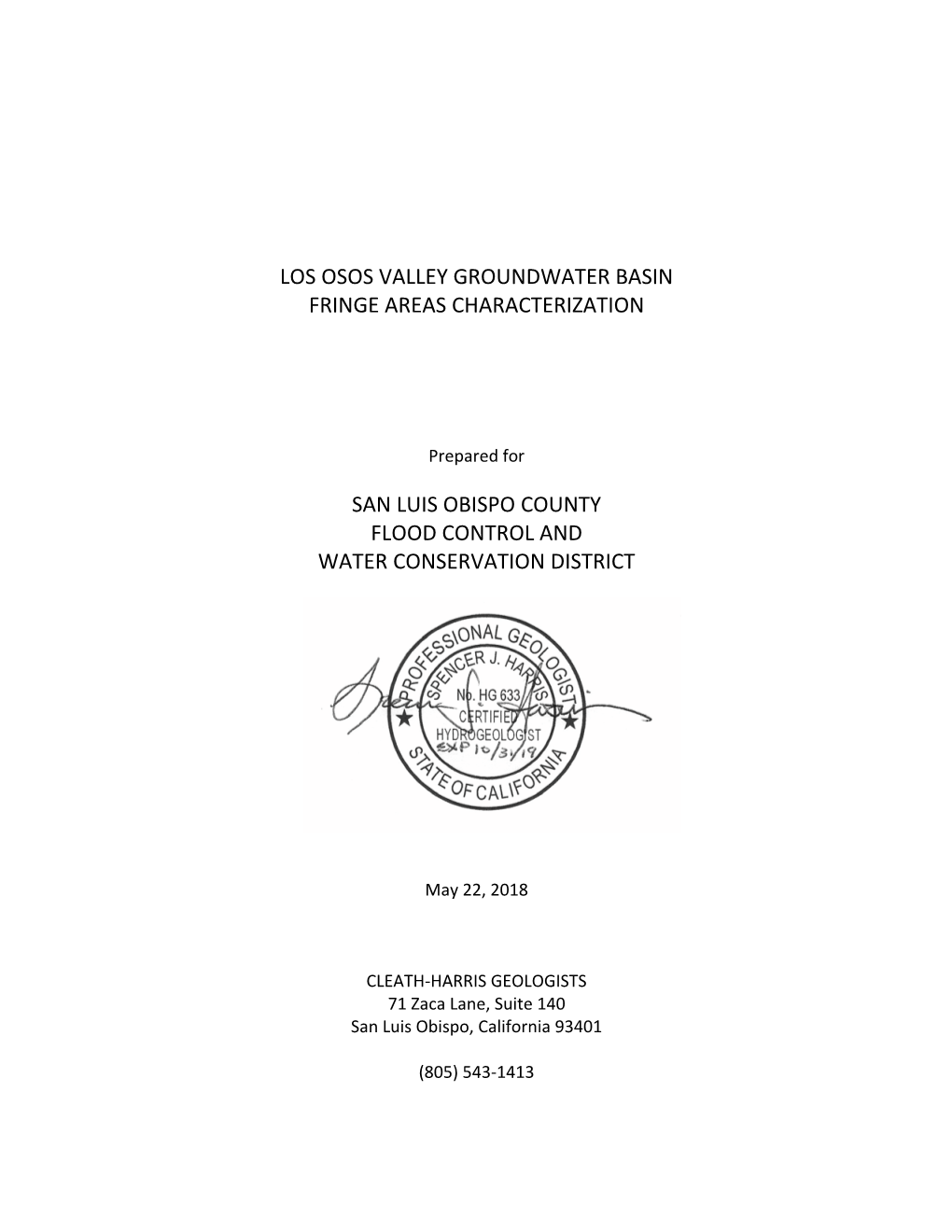 Los Osos Valley Groundwater Basin Fringe Areas Characterization