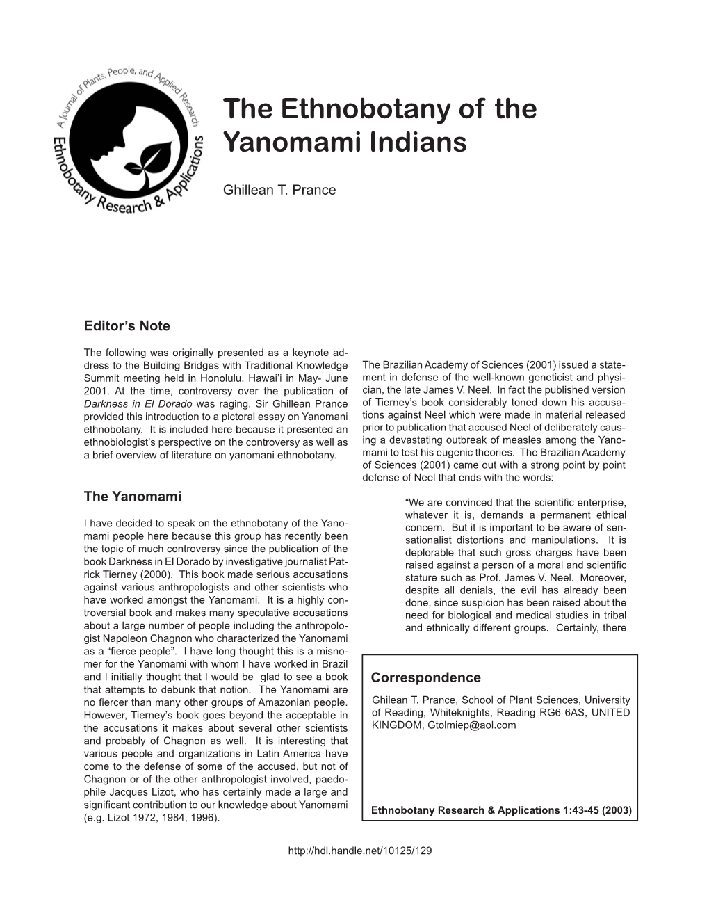 The Ethnobotany of the Yanomami Indians