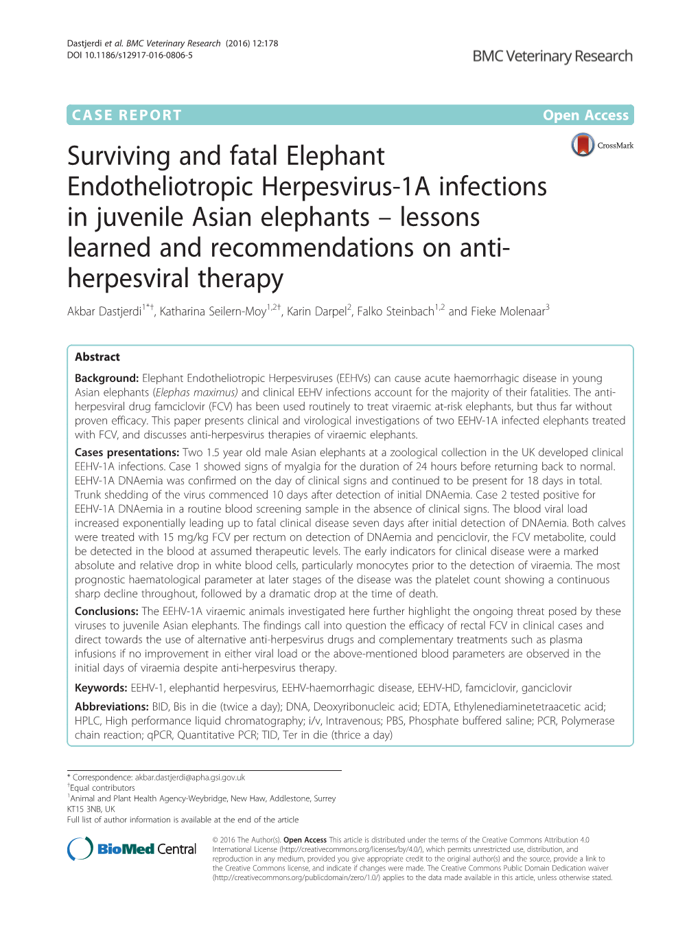 Surviving and Fatal Elephant Endotheliotropic Herpesvirus-1A