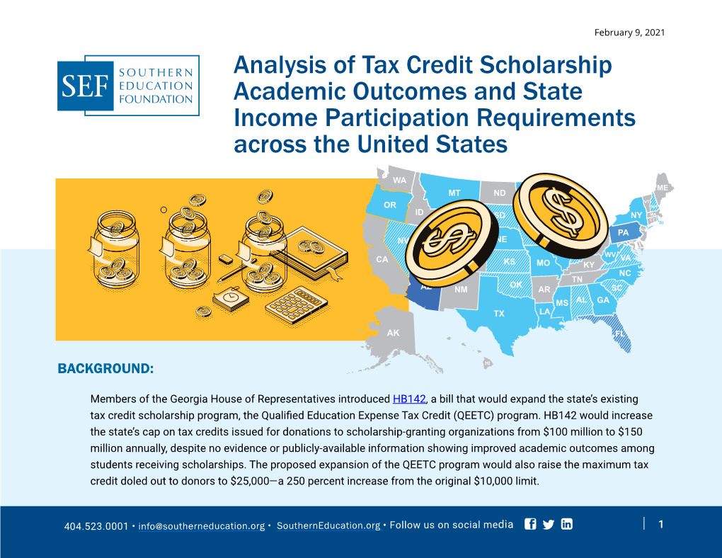 Analysis of Tax Credit Scholarship Academic Outcomes and State Income Participation Requirements PUBLIC FUNDING Across the Unitedpublic States FUNDING