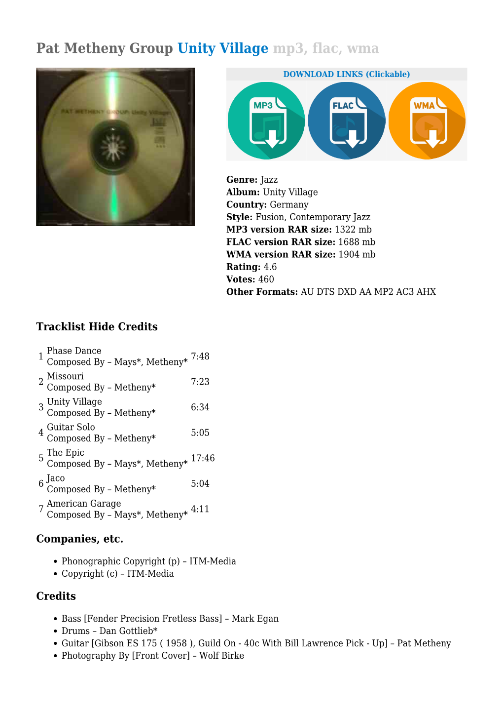 Pat Metheny Group Unity Village Mp3, Flac, Wma
