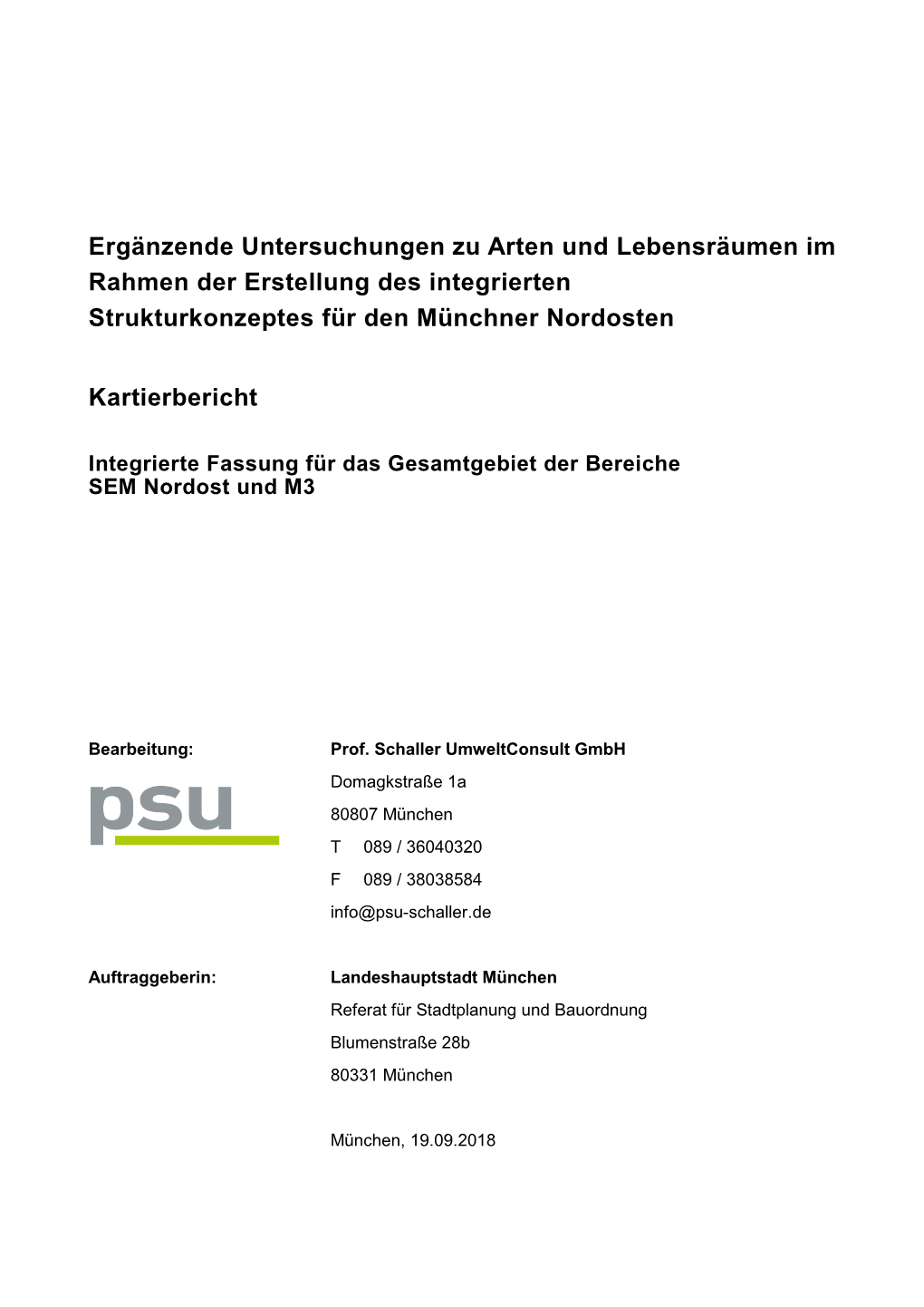 Ergänzende Untersuchungen Zu Arten Und Lebensräumen Im Rahmen Der Erstellung Des Integrierten Strukturkonzeptes Für Den Münchner Nordosten