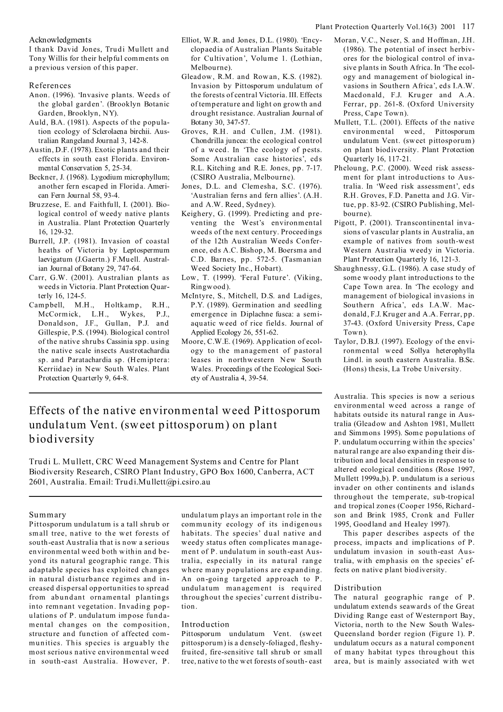 Effects of the Native Environmental Weed Pittosporum Undulatum Vent