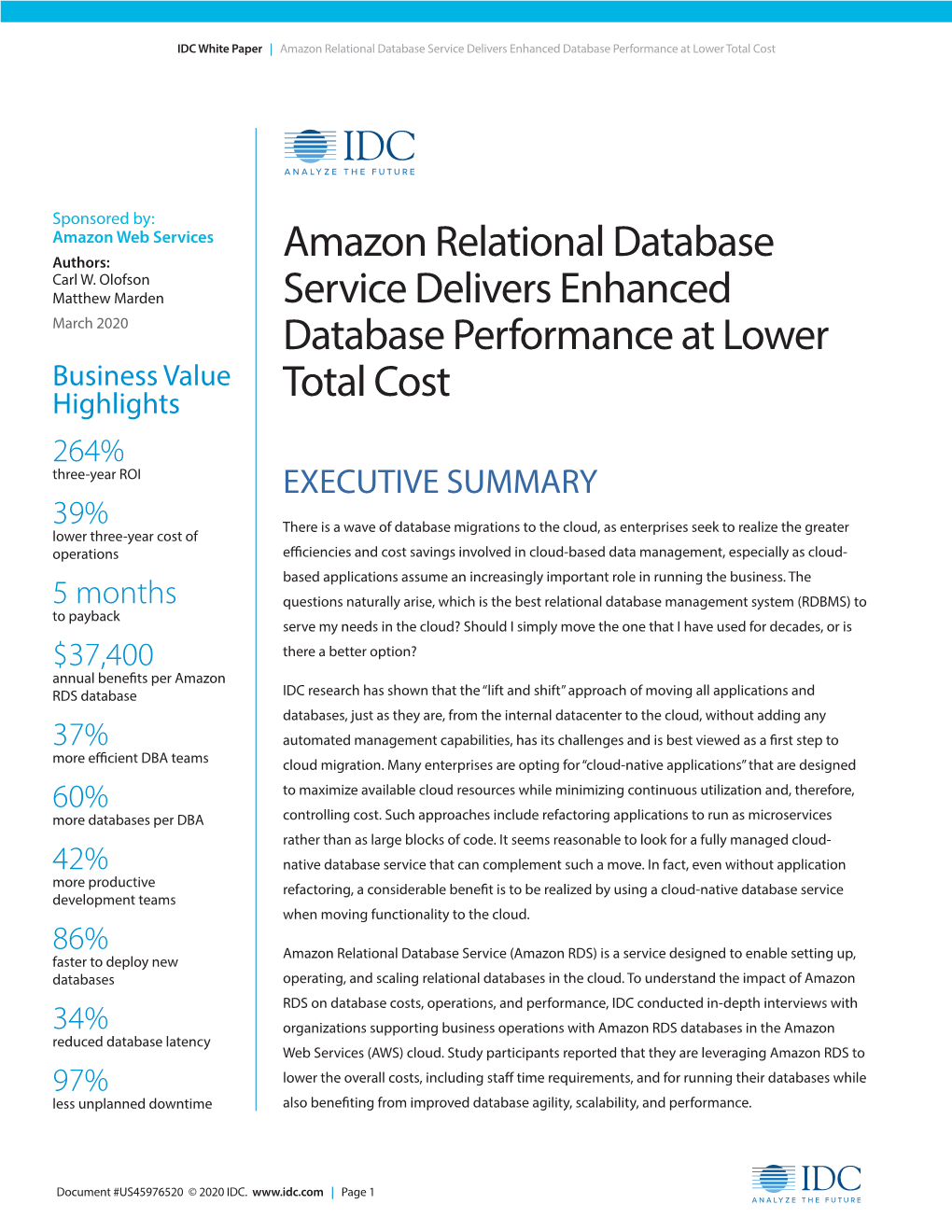 Amazon Relational Database Service Delivers Enhanced Database Performance at Lower Total Cost