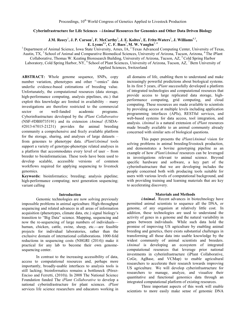 Proceedings, 10Th World Congress of Genetics Applied to Livestock Production Cyberinfrastructure for Life Sciences