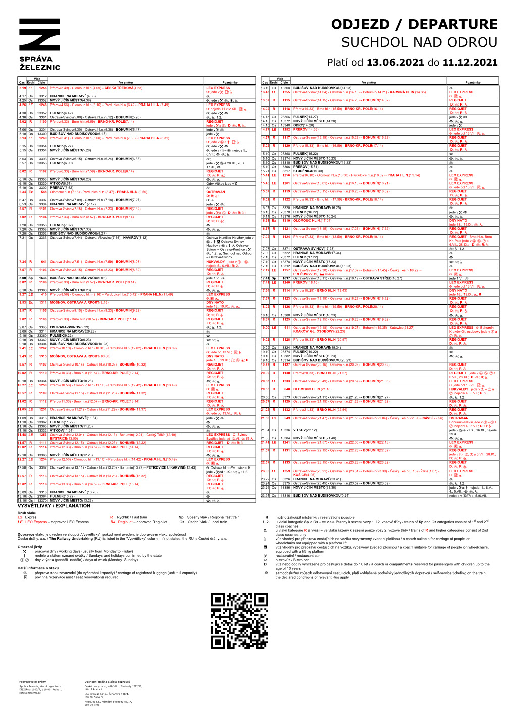 ODJEZD / DEPARTURE SUCHDOL NAD ODROU Platí Od 13.06.2021 Do 11.12.2021