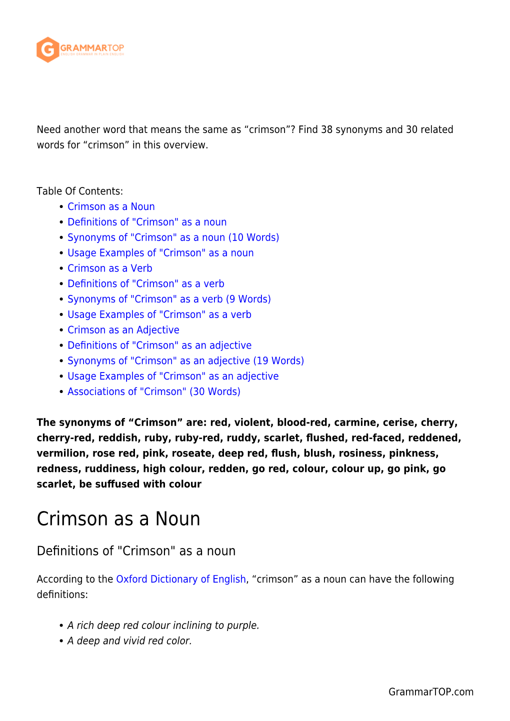 Crimson”? Find 38 Synonyms and 30 Related Words for “Crimson” in This Overview