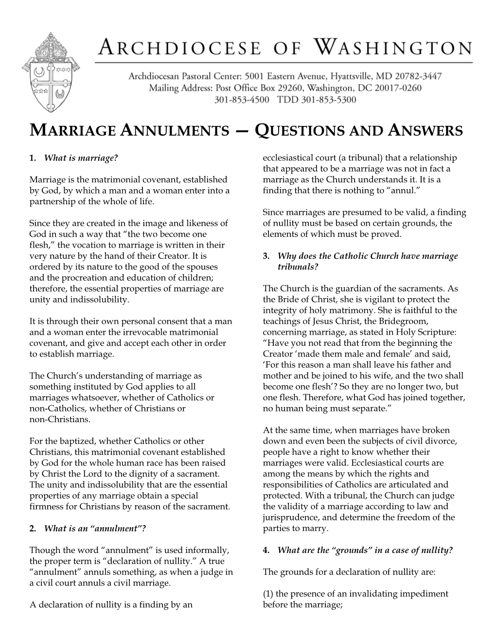 Marriage Annulments — Questions and Answers