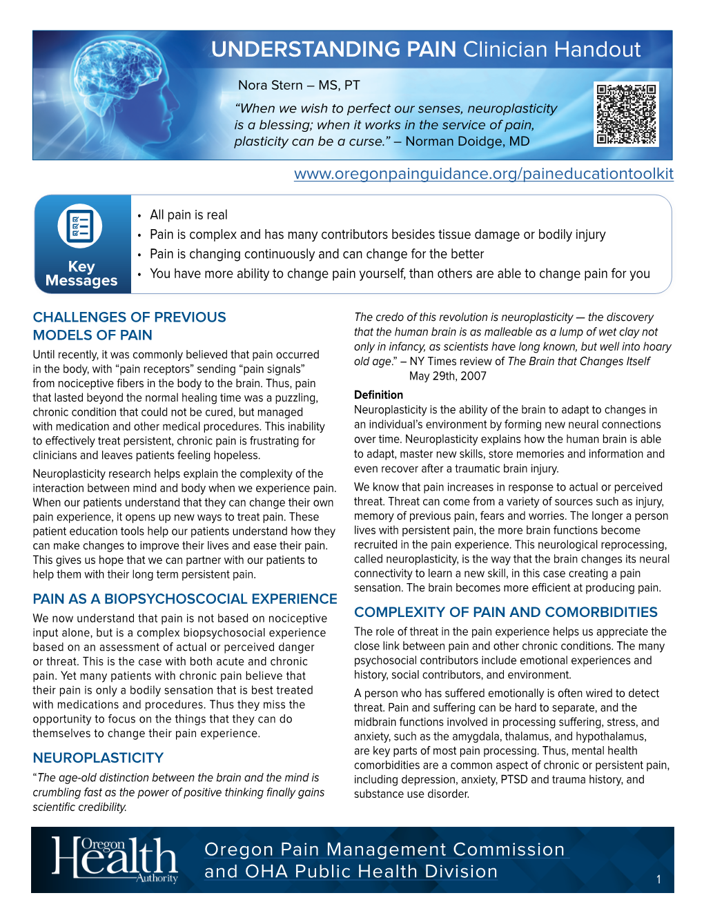 UNDERSTANDING PAIN Clinician Handout