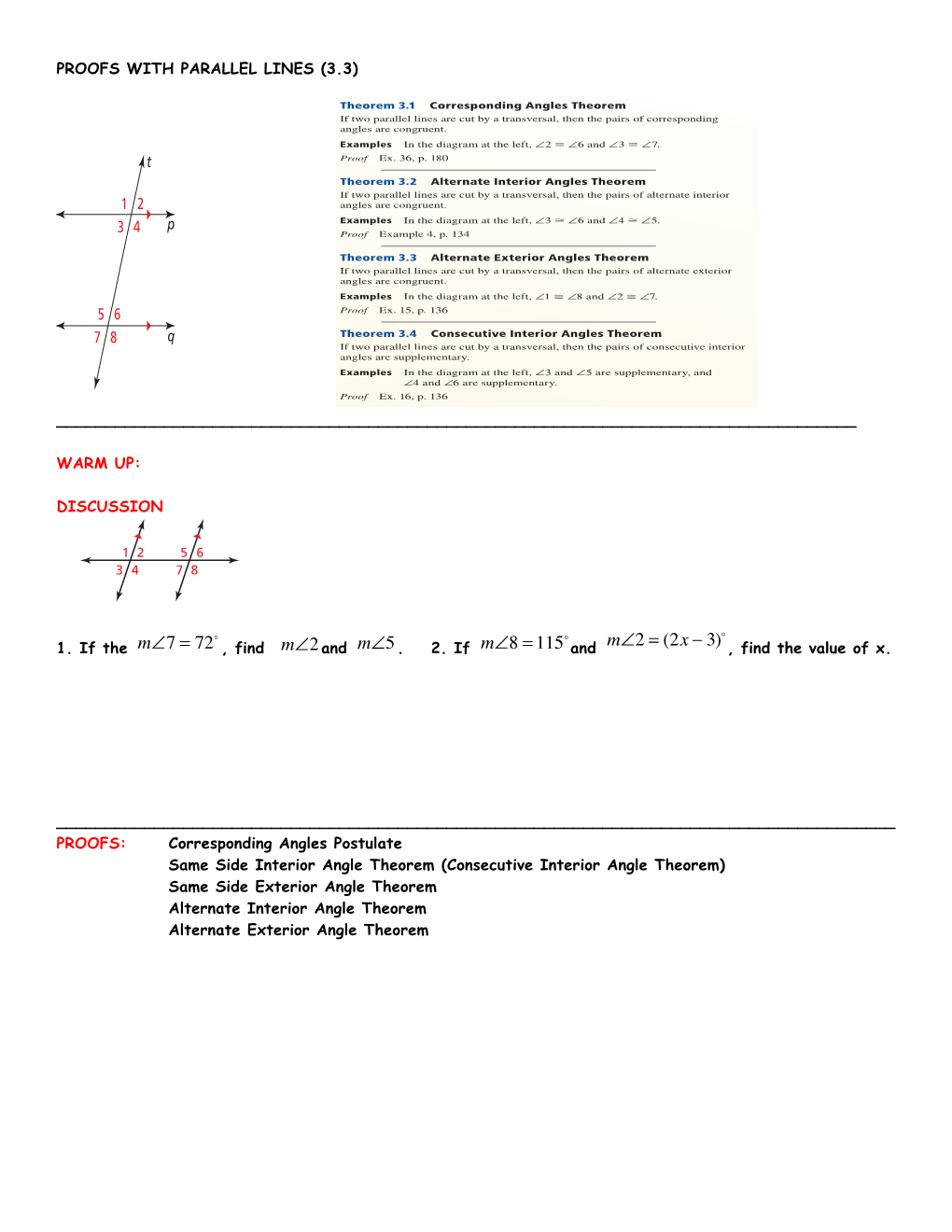 Theorems About Parallel Lines