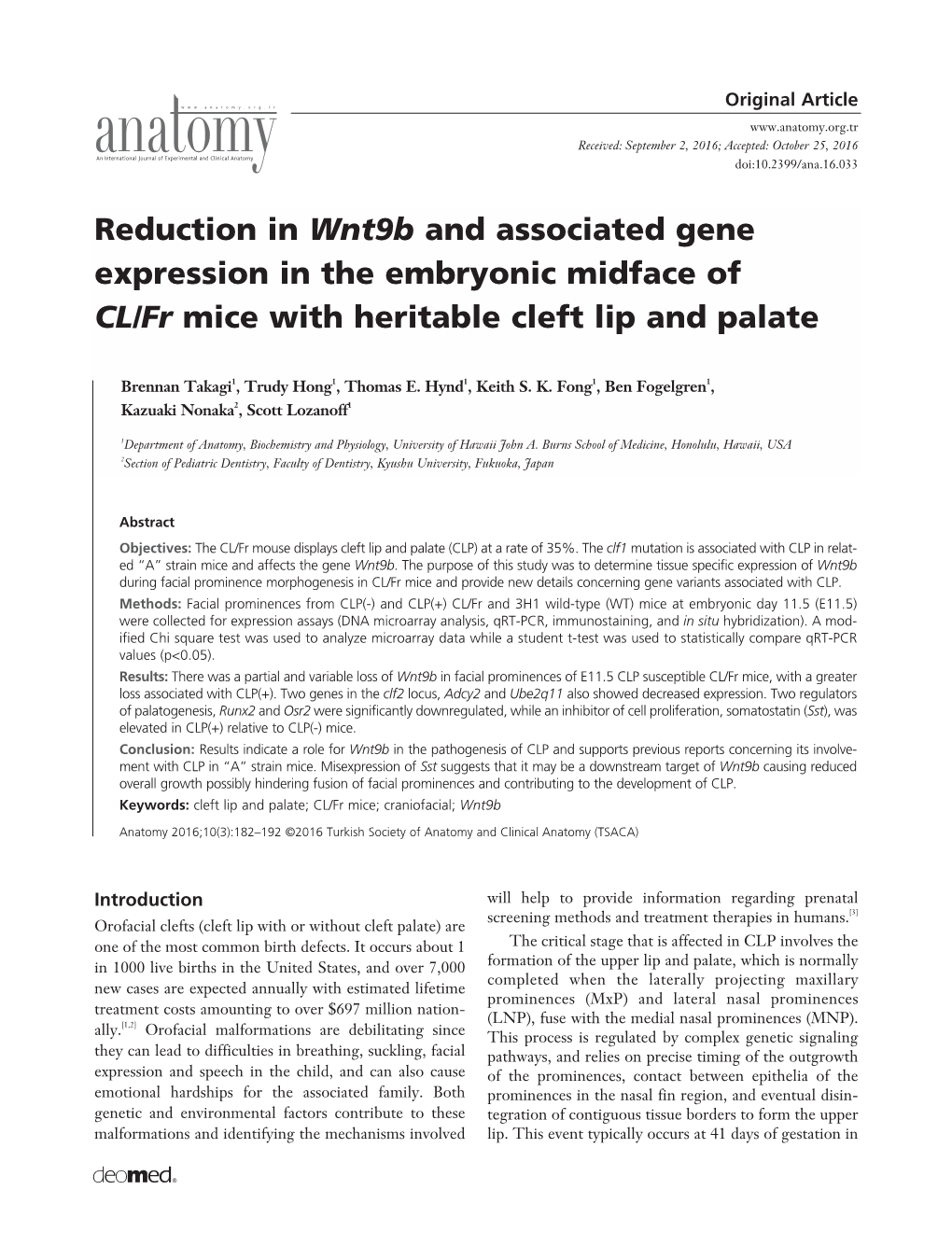 Reduction in Wnt9b and Associated Gene Expression in the Embryonic Midface of CL/Fr Mice with Heritable Cleft Lip and Palate