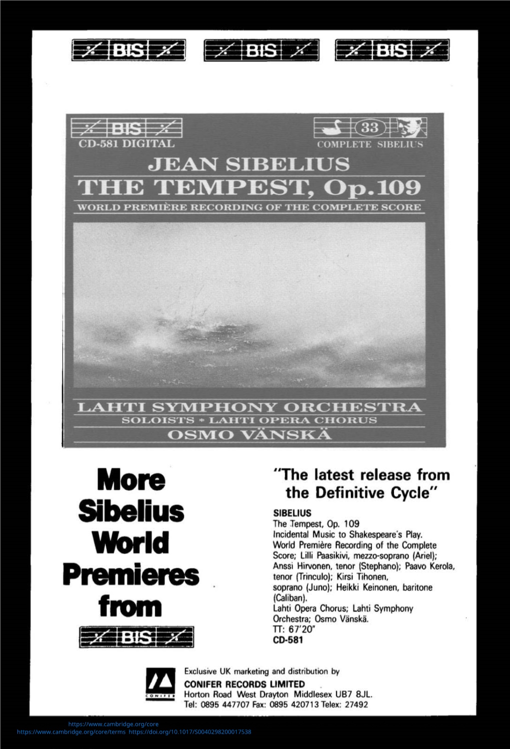Mm More Sibelius World Premieres From